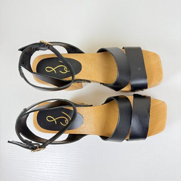 Like New Sam Edelman Angela Platform Heeled Sandals Black Leather - Picture 8 of 12